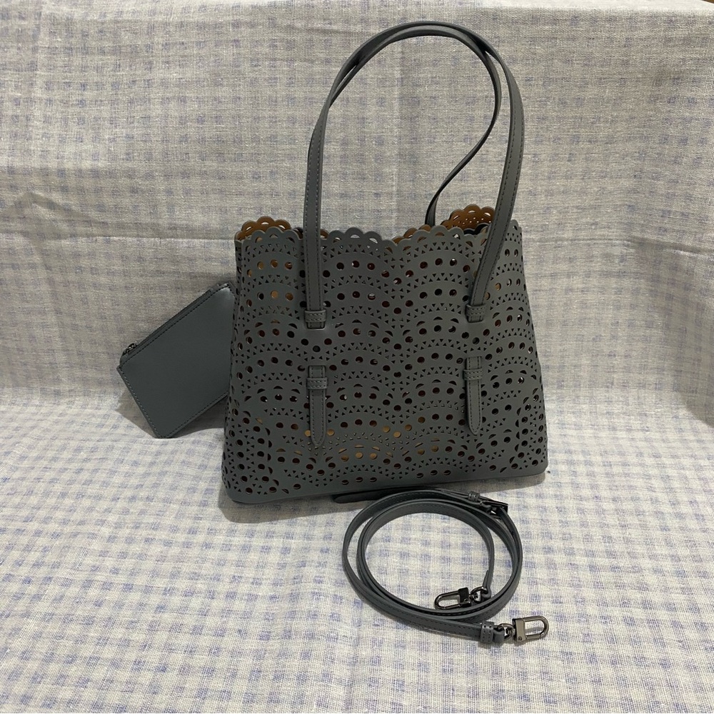 Alaïa Gray Laser-Cut Scalloped Tote